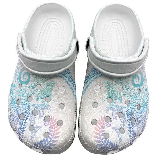 Aotearoa Maori Sea Animals Tribal Clogs Shoes Manta Ray and Shark Moko Pattern Sweet Pastel