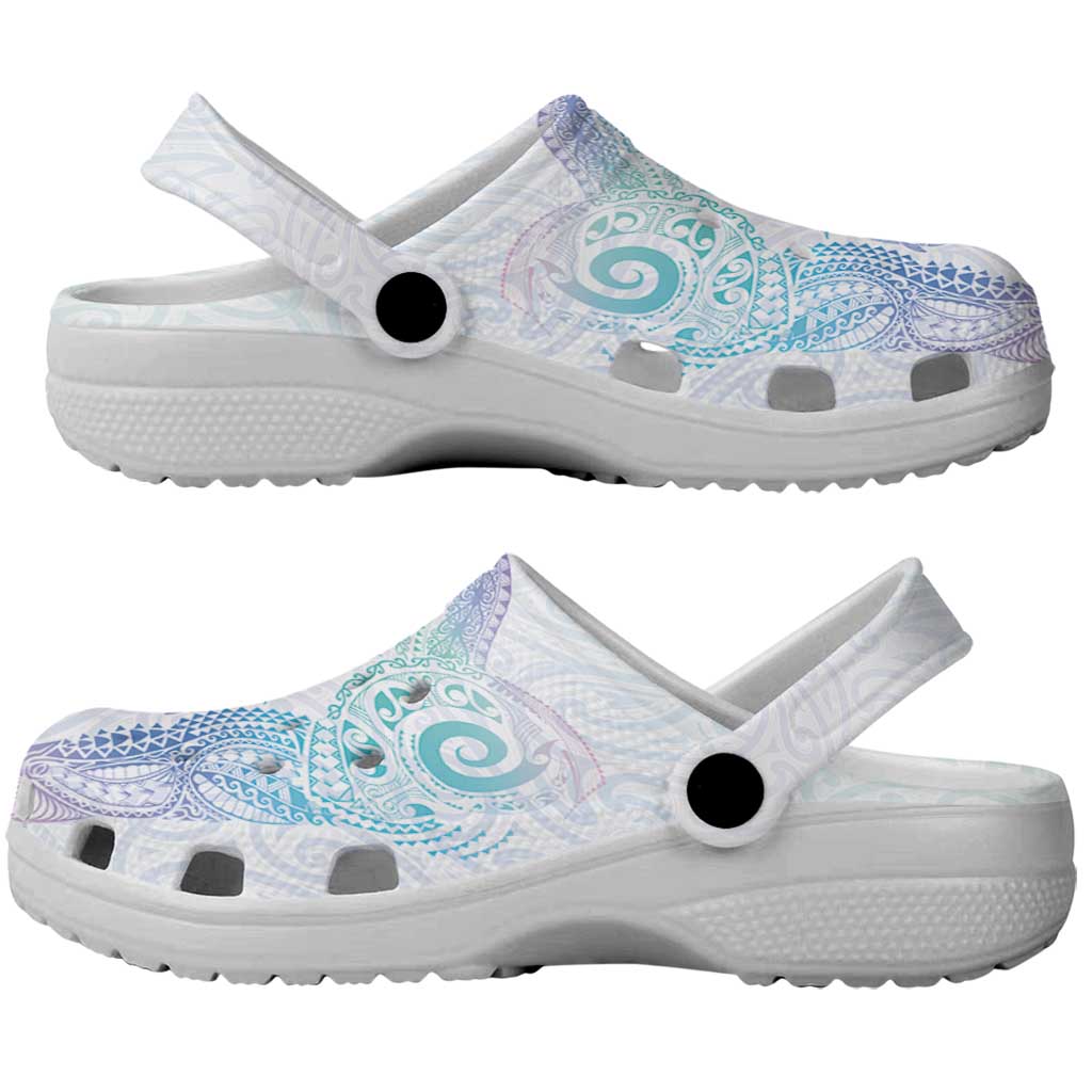 Aotearoa Maori Sea Animals Tribal Clogs Shoes Manta Ray and Shark Moko Pattern Sweet Pastel