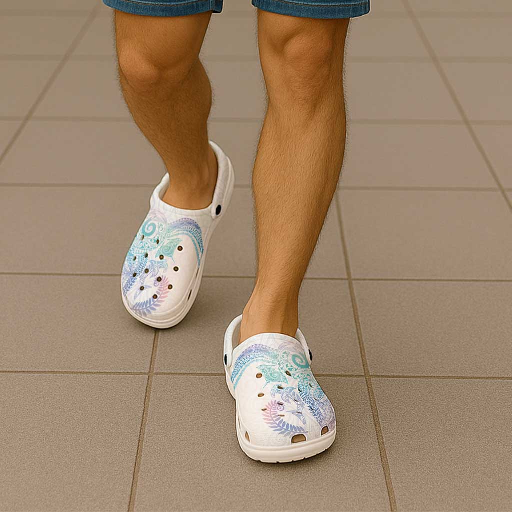 Aotearoa Maori Sea Animals Tribal Clogs Shoes Manta Ray and Shark Moko Pattern Sweet Pastel