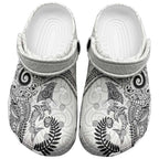 Aotearoa Maori Sea Animals Tribal Clogs Shoes Manta Ray and Shark Moko Pattern White Color