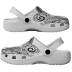 Aotearoa Maori Sea Animals Tribal Clogs Shoes Manta Ray and Shark Moko Pattern White Color