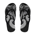 Aotearoa Maori Sea Animals Tribal Flip Flops Manta Ray and Shark Moko Pattern Black Color