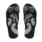 Aotearoa Maori Sea Animals Tribal Flip Flops Manta Ray and Shark Moko Pattern Black Color