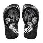 Aotearoa Maori Sea Animals Tribal Flip Flops Manta Ray and Shark Moko Pattern Black Color