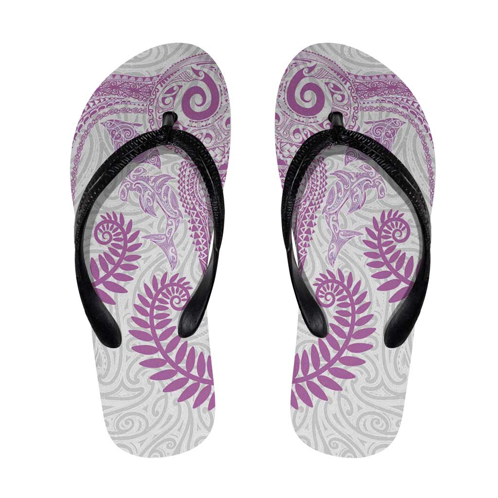Aotearoa Maori Sea Animals Tribal Flip Flops Manta Ray and Shark Moko Pattern Pink Color
