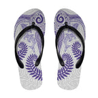 Aotearoa Maori Sea Animals Tribal Flip Flops Manta Ray and Shark Moko Pattern Purple Color