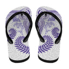 Aotearoa Maori Sea Animals Tribal Flip Flops Manta Ray and Shark Moko Pattern Purple Color