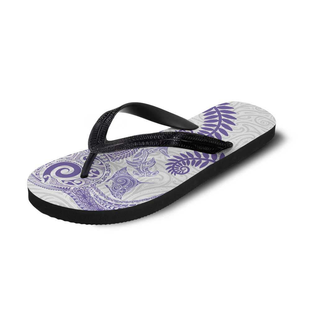 Aotearoa Maori Sea Animals Tribal Flip Flops Manta Ray and Shark Moko Pattern Purple Color
