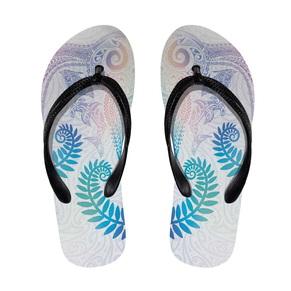 Aotearoa Maori Sea Animals Tribal Flip Flops Manta Ray and Shark Moko Pattern Sweet Pastel