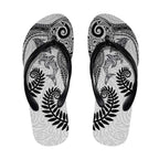 Aotearoa Maori Sea Animals Tribal Flip Flops Manta Ray and Shark Moko Pattern White Color