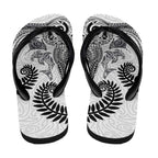 Aotearoa Maori Sea Animals Tribal Flip Flops Manta Ray and Shark Moko Pattern White Color
