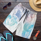 Aotearoa Maori Sea Animals Tribal Shorts for Men Manta Ray and Shark Moko Pattern Sweet Pastel