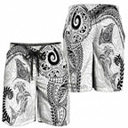 Aotearoa Maori Sea Animals Tribal Shorts for Men Manta Ray and Shark Moko Pattern White Color