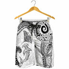 Aotearoa Maori Sea Animals Tribal Shorts for Men Manta Ray and Shark Moko Pattern White Color
