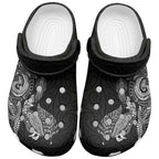 Aotearoa Moko Tribal Tattoo Clogs Shoes New Zealand Maori Penguin and Fantail Black Color