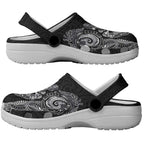 Aotearoa Moko Tribal Tattoo Clogs Shoes New Zealand Maori Penguin and Fantail Black Color