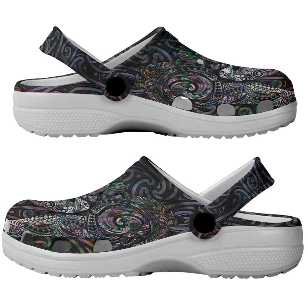 Aotearoa Moko Tribal Tattoo Clogs Shoes New Zealand Maori Penguin and Fantail Paua Shell Style