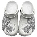 Aotearoa Moko Tribal Tattoo Clogs Shoes New Zealand Maori Penguin and Fantail White Color