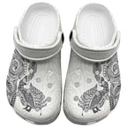 Aotearoa Moko Tribal Tattoo Clogs Shoes New Zealand Maori Penguin and Fantail White Color