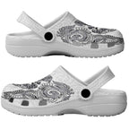 Aotearoa Moko Tribal Tattoo Clogs Shoes New Zealand Maori Penguin and Fantail White Color