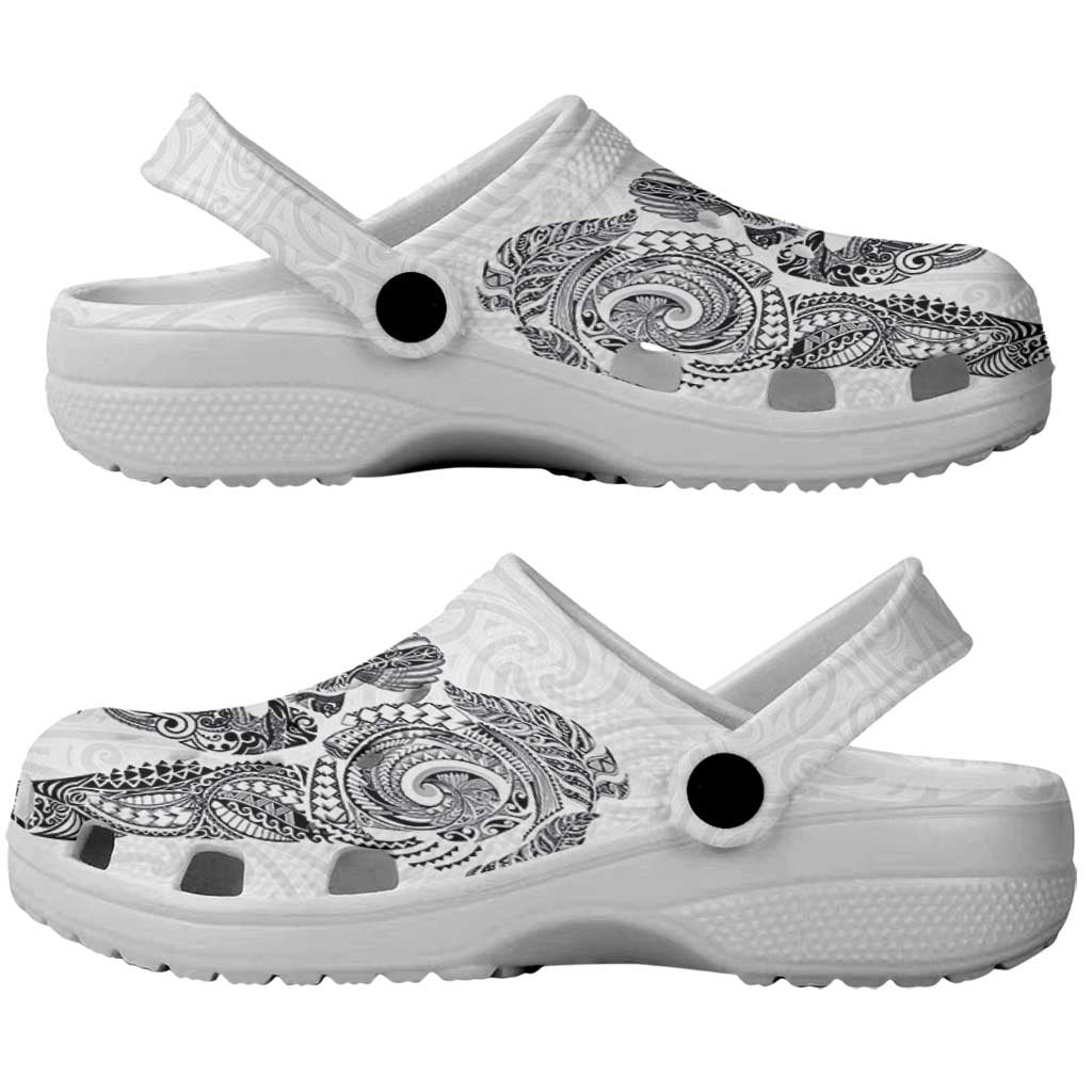 Aotearoa Moko Tribal Tattoo Clogs Shoes New Zealand Maori Penguin and Fantail White Color