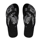 Aotearoa Moko Tribal Tattoo Flip Flops New Zealand Maori Penguin and Fantail Black Color