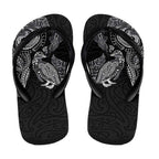 Aotearoa Moko Tribal Tattoo Flip Flops New Zealand Maori Penguin and Fantail Black Color
