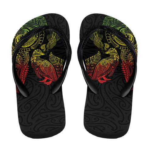 Aotearoa Moko Tribal Tattoo Flip Flops New Zealand Maori Penguin and Fantail Reggae Style