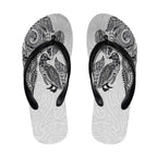 Aotearoa Moko Tribal Tattoo Flip Flops New Zealand Maori Penguin and Fantail White Color