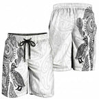 Aotearoa Moko Tribal Tattoo Shorts for Men New Zealand Maori Penguin and Fantail White Color