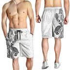 Aotearoa Moko Tribal Tattoo Shorts for Men New Zealand Maori Penguin and Fantail White Color