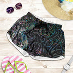 Aotearoa Moko Tribal Tattoo Shorts for Women New Zealand Maori Penguin and Fantail Paua Shell Style