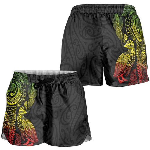 Aotearoa Moko Tribal Tattoo Shorts for Women New Zealand Maori Penguin and Fantail Reggae Style