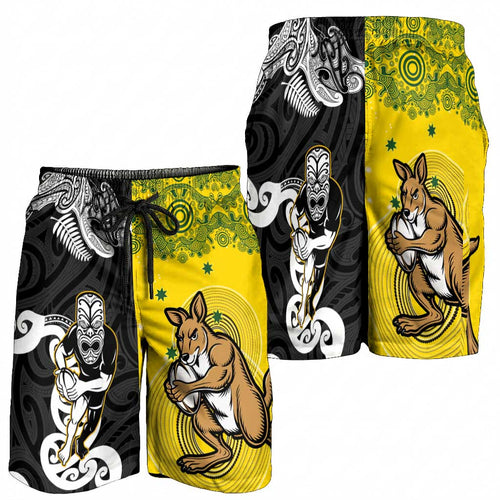 Aotearoa New Zealand and Australia Rugby Shorts for Men Maori Koru and Aboriginal Dot Art Cultural Heritage