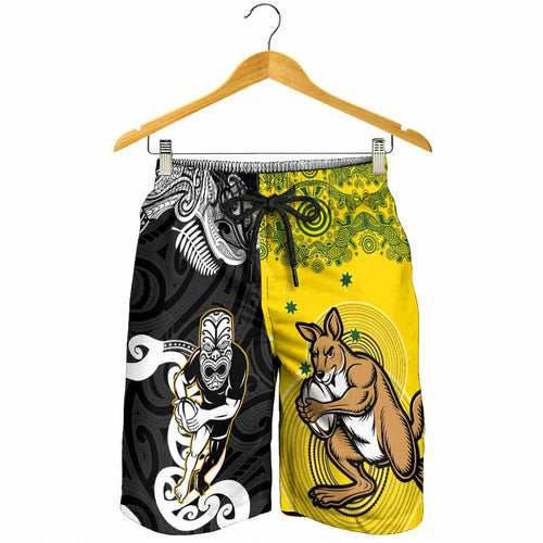 Aotearoa New Zealand and Australia Rugby Shorts for Men Maori Koru and Aboriginal Dot Art Cultural Heritage