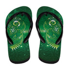 Aotearoa New Zealand New Year Flip Flops Tribal Koru Tattoo Green Galaxy Maori Silver Fern