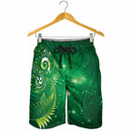 Aotearoa New Zealand New Year Shorts for Men Tribal Koru Tattoo Green Galaxy Maori Silver Fern
