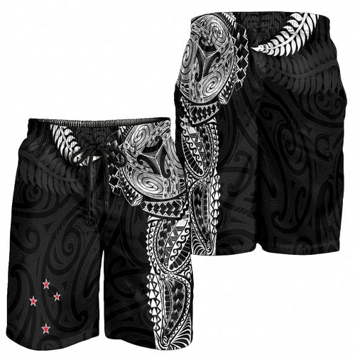 Aotearoa Volleyball Shorts for Men Silver Ferns and Maori Tribal Black