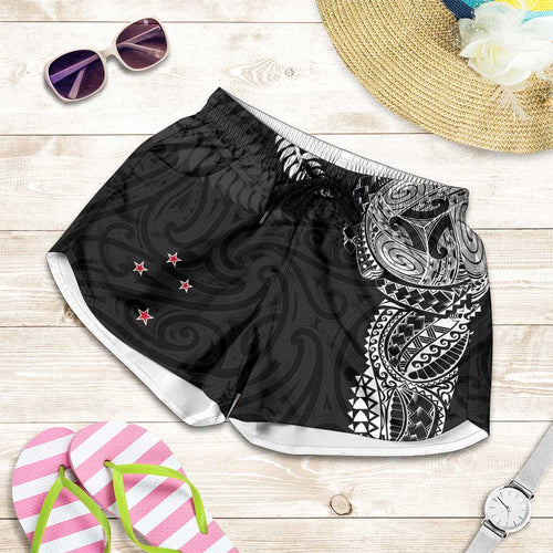 Aotearoa Volleyball Shorts for Women Silver Ferns and Maori Tribal Black