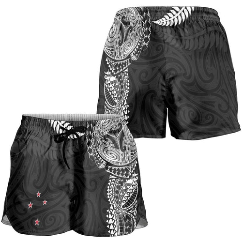 Aotearoa Volleyball Shorts for Women Silver Ferns and Maori Tribal Black