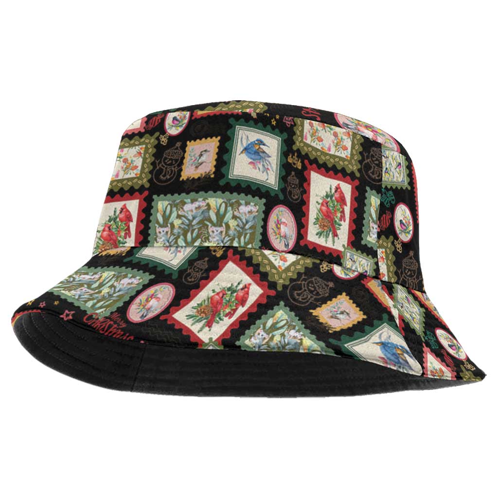 Aussie Birds Christmas La La Land Bucket Hat Black Vintage Stamp Edition - Aussie Hoodie