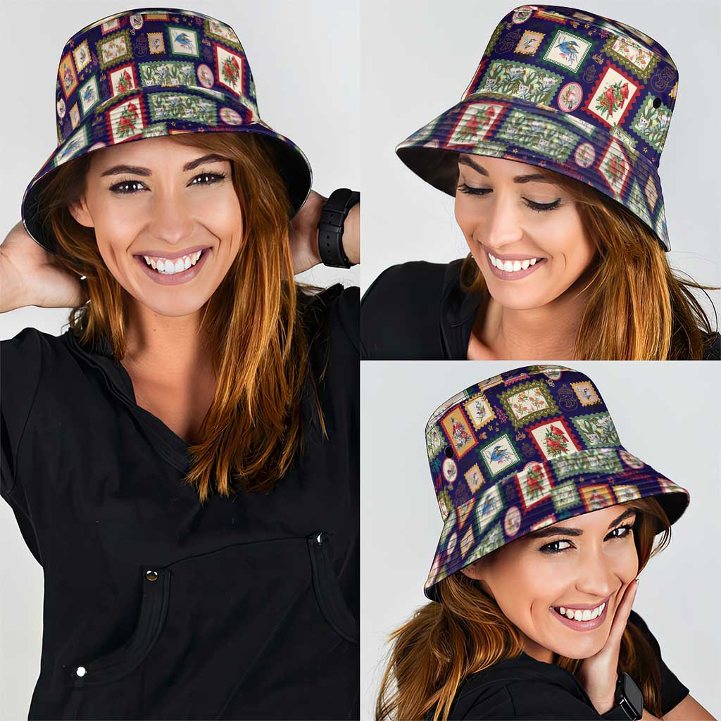 Aussie Birds Christmas La La Land Bucket Hat Navy Blue Vintage Stamp Edition - Aussie Hoodie