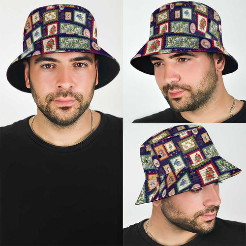 Aussie Birds Christmas La La Land Bucket Hat Navy Blue Vintage Stamp Edition - Aussie Hoodie