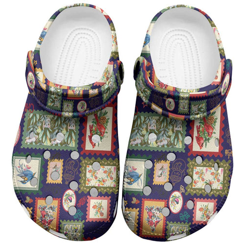 Aussie Birds Christmas La La Land Clogs Shoes Navy Blue Vintage Stamp Edition - Aussie Hoodie