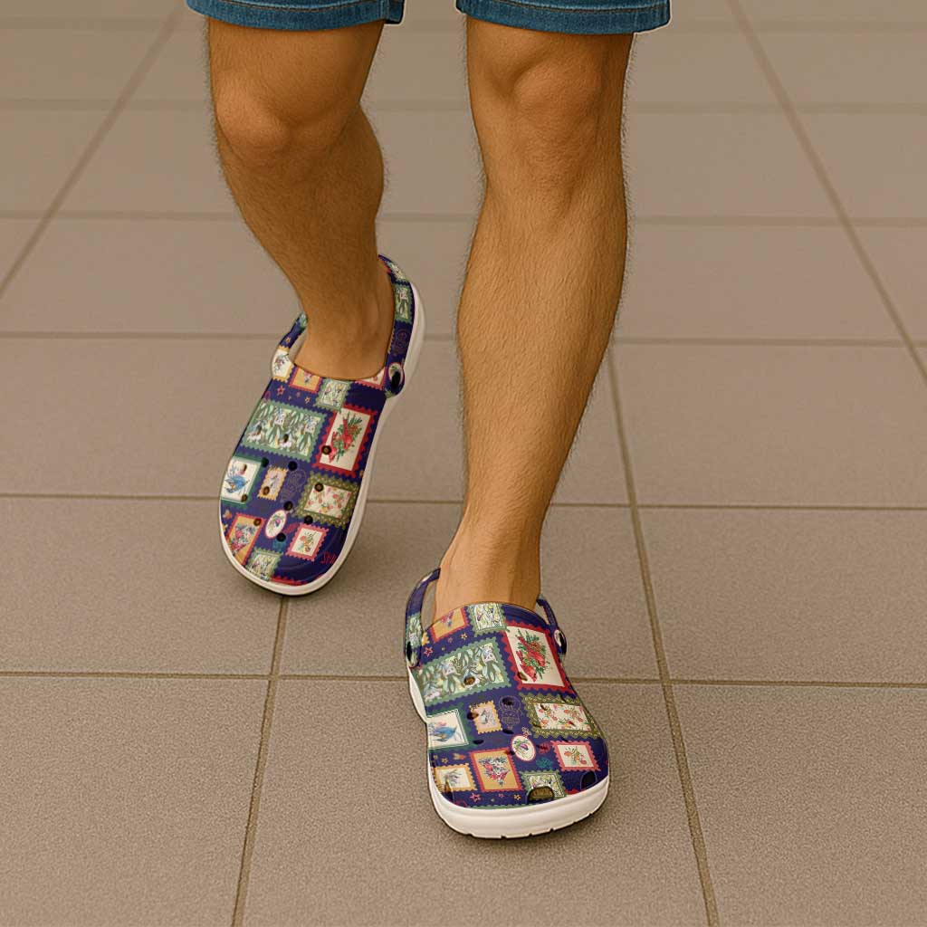 Aussie Birds Christmas La La Land Clogs Shoes Navy Blue Vintage Stamp Edition - Aussie Hoodie