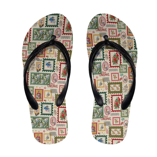 Aussie Birds Christmas La La Land Flip Flops Beige Vintage Stamp Edition - Aussie Hoodie