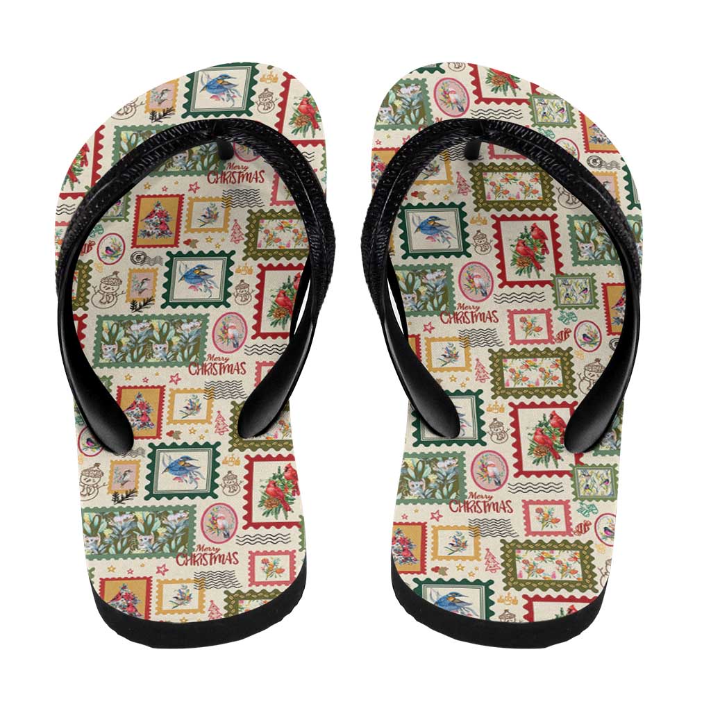 Aussie Birds Christmas La La Land Flip Flops Beige Vintage Stamp Edition - Aussie Hoodie