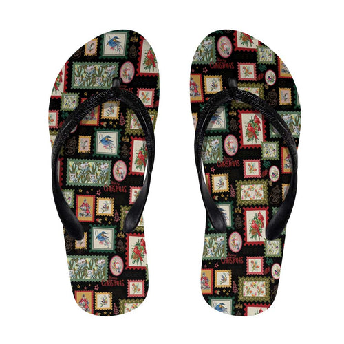 Aussie Birds Christmas La La Land Flip Flops Black Vintage Stamp Edition - Aussie Hoodie