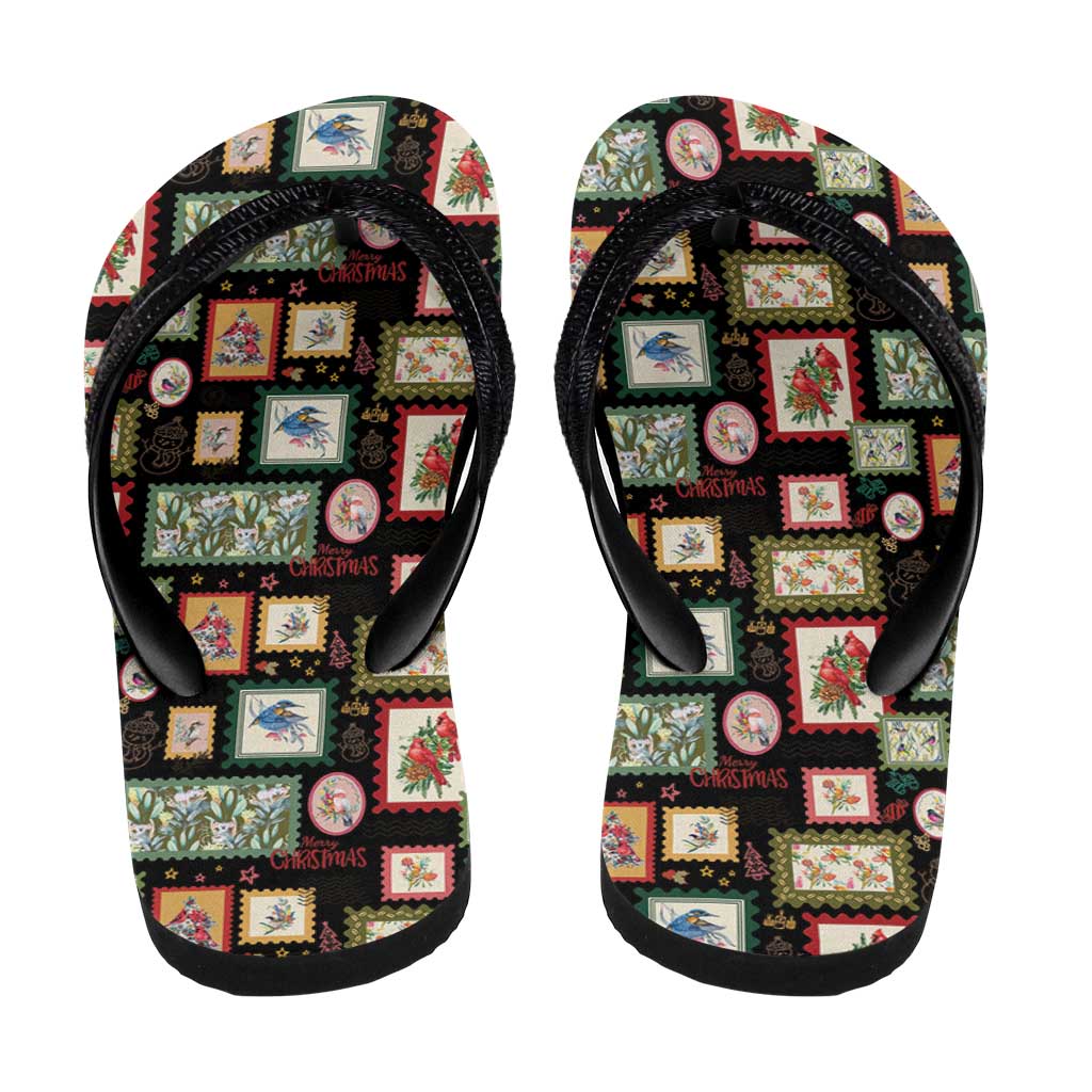 Aussie Birds Christmas La La Land Flip Flops Black Vintage Stamp Edition - Aussie Hoodie
