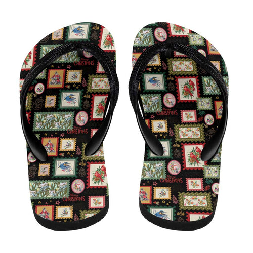 Aussie Birds Christmas La La Land Flip Flops Black Vintage Stamp Edition - Aussie Hoodie
